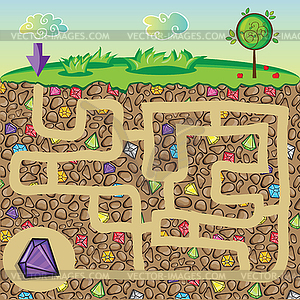 Maze for children - nature, stones and precious - vector clipart