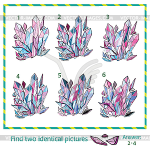 Visual puzzle - Find two identical images of crystal - vector image
