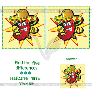 Find 5 differences - puzzle for kids - vector clip art