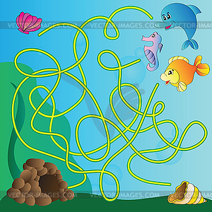 Puzzle for kids - marine life - vector image