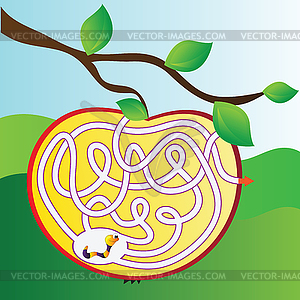 Apple maze with worm - vector image