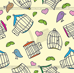 Birds and bird cages - stock vector clipart