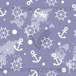 Seamless nautical pattern with white anchors and - vector clipart