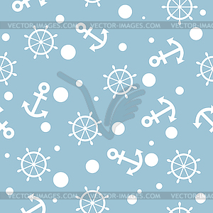 Seamless nautical pattern with white anchors and - vector image