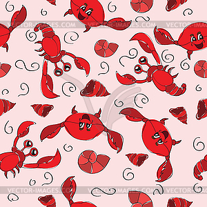 Seamless background with crab and crayfish - vector clip art