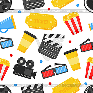 Flat cinema seamless pattern design with film icons - vector clipart