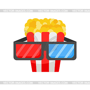 Попкорн и 3D-очки. , плоское искусство для онлайн - векторизованное изображение клипарта