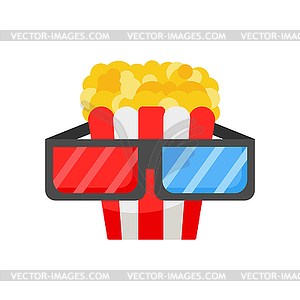 Popcorn and 3d glasses. , flat art for online - vector clip art