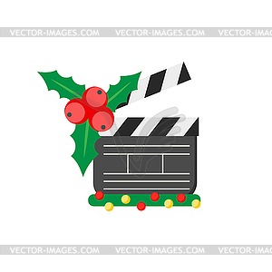 Знак кино доски хлопка фильма. Рождественский дизайн значок - изображение векторного клипарта