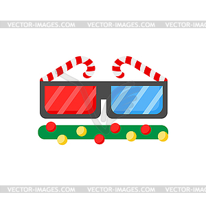 Christmas 3D glasses. New year icon with lollipops - vector clip art