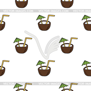 Coconut cocktail seamless pattern. Summer coctails - vector clipart