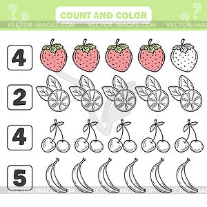 Count and color game for preschool children - - stock vector clipart