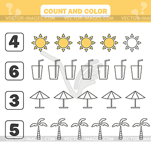 Count and color game for preschool children - summe - vector clip art