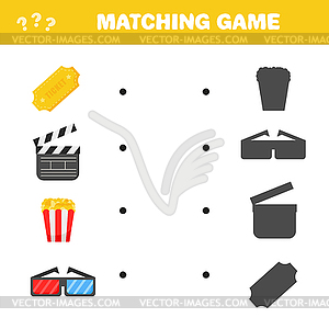 Matching game. Find correct shadow of cinema and - vector clip art