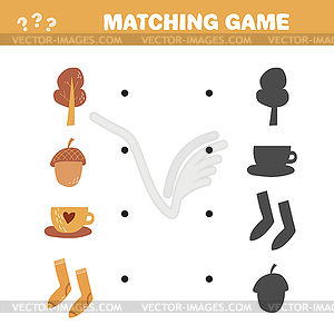 Matching game. Find correct shadow of autumn - color vector clipart