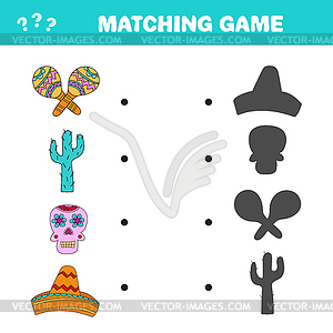 Matching game. Find correct shadow of items of - vector image