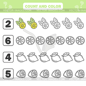 Count and color game for preschool children - - vector clipart