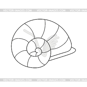 Simple coloring page. Line drawn round seashell - vector image