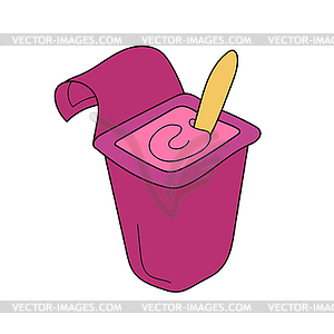 Simple cartoon icon. Pink plastic packaging with - vector image