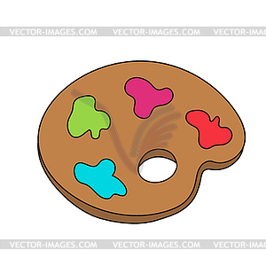 Simple cartoon icon. Wooden palette with paints - - vector clip art