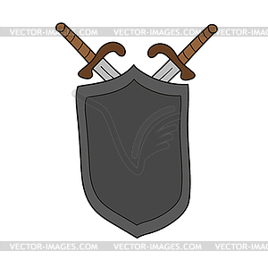 Simple cartoon icon. Medieval sword and shield - vector clip art