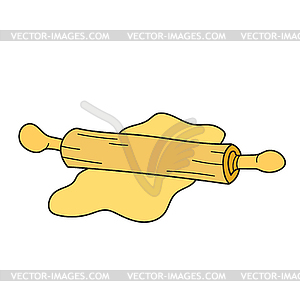 Simple cartoon icon. Kitchen - Rolling pin and dough - vector image