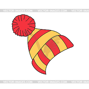 Simple cartoon icon. Knitted red and yellow hat wit - stock vector clipart