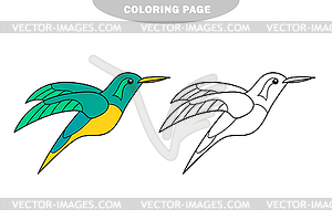 Simple coloring page. With Funny little hummingbird - vector clipart