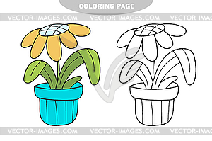 Simple coloring page. Cute Daisy Flower plant, - vector clipart