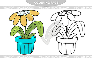 Простая раскраска. Симпатичный цветок ромашки, - векторная иллюстрация
