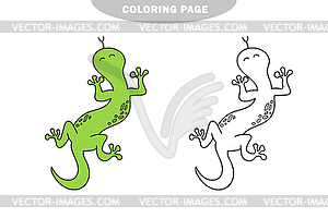 Simple coloring page. Lizard for kids in doodle - vector image