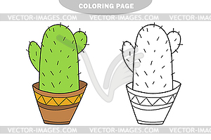 Simple coloring page. cactus - cute pot for colorin - vector clipart