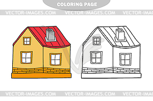 Simple coloring page. Black and white house.  - vector image