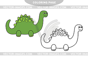 Simple coloring page. Funny Dino, educational game - vector clip art
