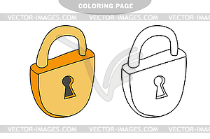 Simple coloring page. Metal Lock to be colored, - vector clipart