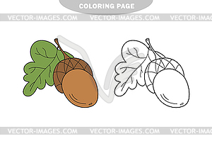 Simple coloring page. Acorn - coloring page, game - vector image