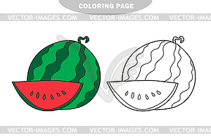Простая раскраска. черный или белый арбуз fo - векторное изображение