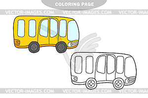 Простая раскраска. Забавный мультяшный автобус. Обрисовал в общих чертах - векторное изображение клипарта