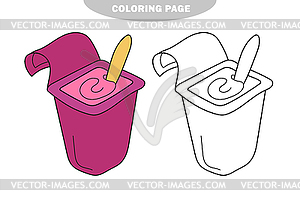 Simple coloring page. Funny Yogurt to be colored, - vector clipart