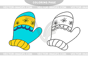 Simple coloring page. Winter mitten in doodle style - vector clip art