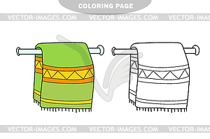 Simple coloring page. Towel, hanging on towel holde - vector image