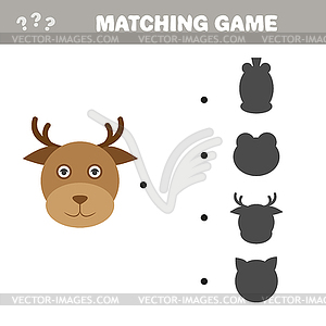 Shadow matching game. Cute little Deer, Find correc - vector clip art