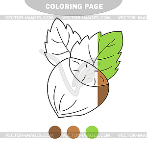 Simple coloring page. Hazelnut to be colored, - vector clip art