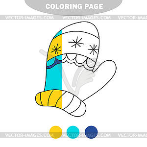 Simple coloring page. Winter mitten in doodle style - vector clip art