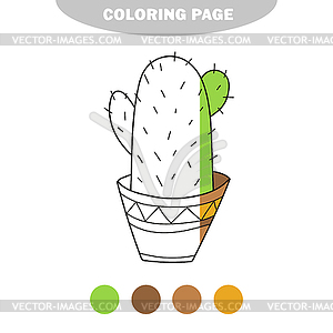 Simple coloring page. cactus - cute pot for colorin - vector clip art