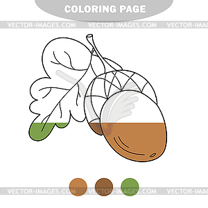 Simple coloring page. Acorn - coloring page, game - vector image