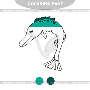 Simple coloring page. Stylized pike long-bodied - vector image