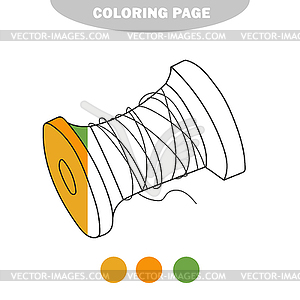 Простая раскраска. деревянная катушка с нитью - векторная графика