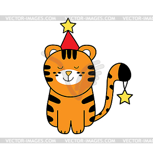 Cute cartoon striped tigers . Funny baby tiger - vector clipart