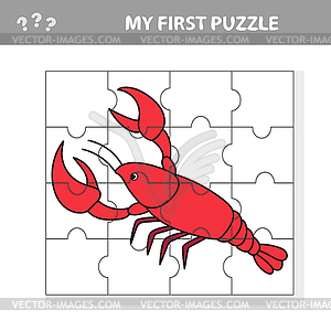 My first puzzle. Sea crayfish. Puzzle pieces - - vector image